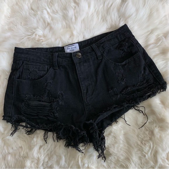 BLACK DESTROYED HIGH-WAIST SHORTS - Picture 8 of 10